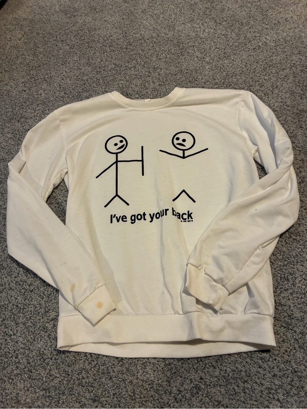 White Graphic Men's Crewneck Sweater - "I've Got Your Back"